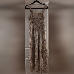 Knox Rose Beige Floral Maxi Dress Smocked Back Size S NWT